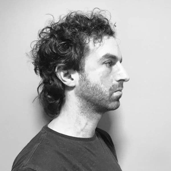 Curly Mullet hairstyle for rectangle face shape - men's medium curly hair