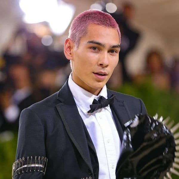 Pink Buzz Cut hairstyle for oval face shape - men's very-short straight hair