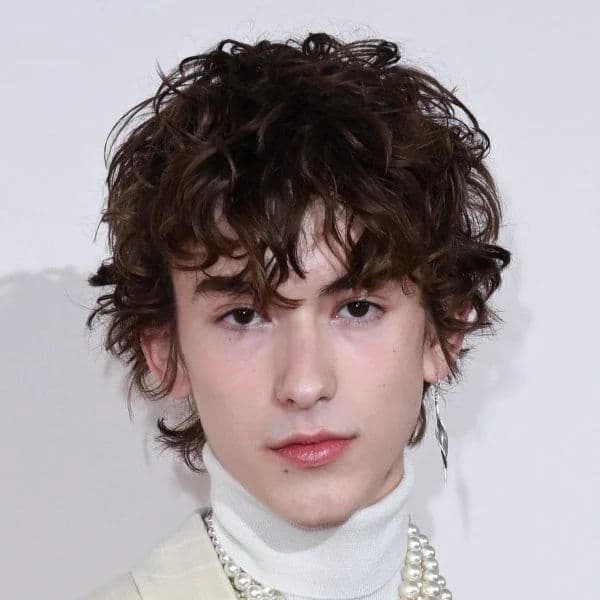 Textured Curly Shag hairstyle for diamond face shape - men's medium curly hair