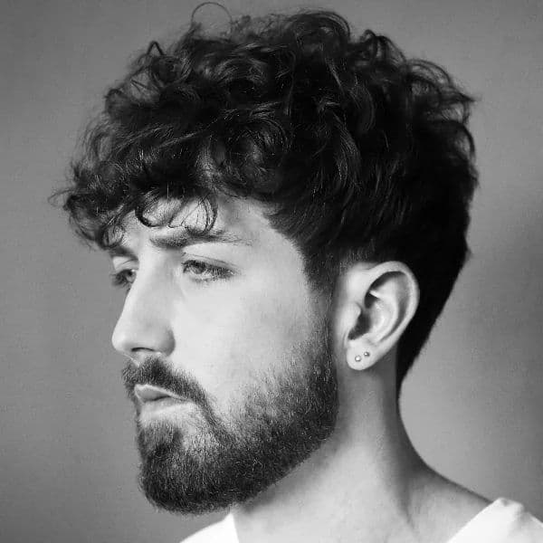 Textured Curly Taper hairstyle for rectangle face shape - men's short curly hair