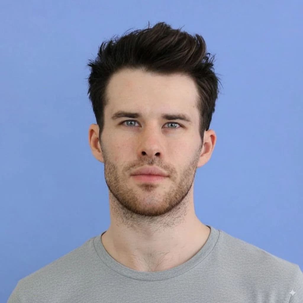 Textured Messy Quiff hairstyle for diamond face shape - men's short straight hair