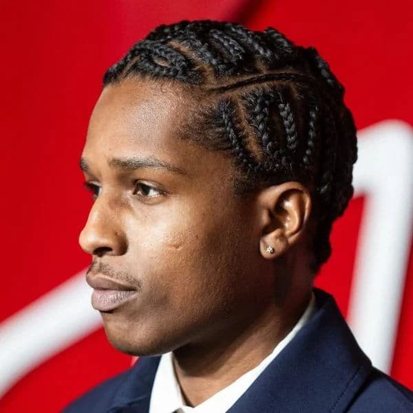 Braided Cornrows with Pattern hairstyle for oval face shape - men's short coily hair