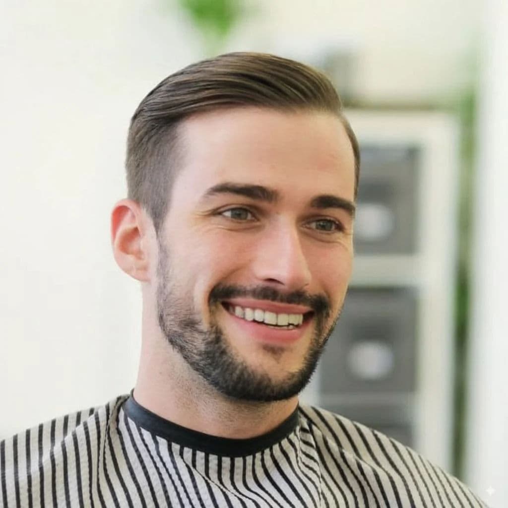 Classic Side Part with Low Taper hairstyle for diamond face shape - men's short straight hair