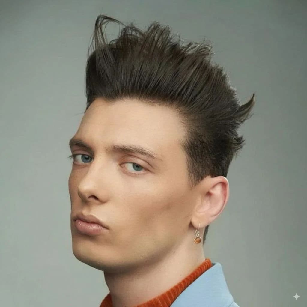 High Volume Textured Quiff hairstyle for diamond face shape - men's medium straight hair
