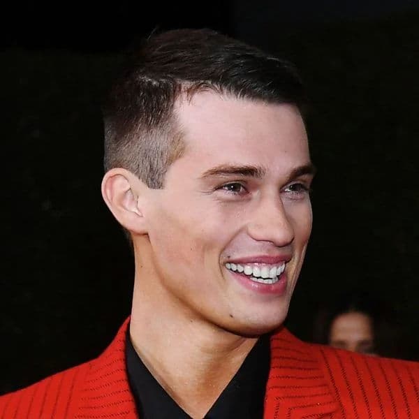 Modern Ivy League with High Fade hairstyle for rectangle face shape - men's short straight hair