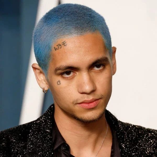 Vibrant Blue Buzz Cut hairstyle for oval face shape - men's very-short straight hair